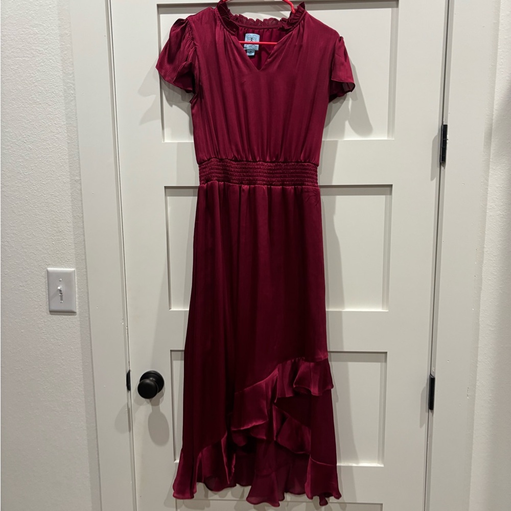V Neck Flutter Sleeve High Low Dress